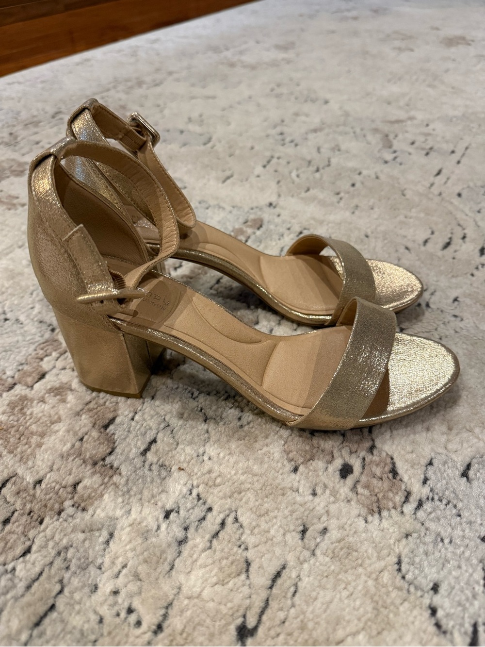 Chinese Laundry Gold Metallic Block Heel Ankle-Strap Sandals - Women